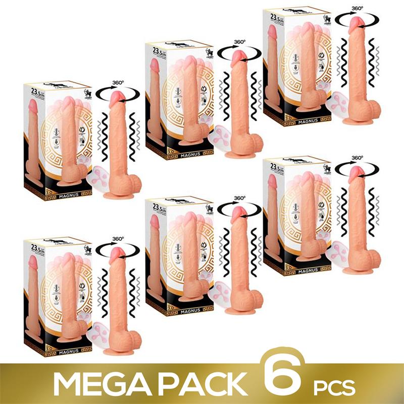 Pack de 6 Magnus 30 Dildo Realista Vibrador y Rotador Silicona Liquida