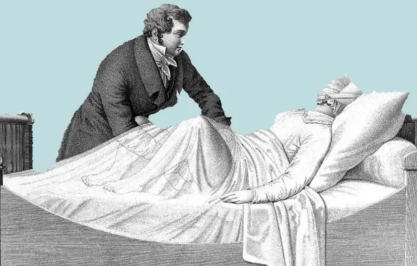 un médico toca las partes íntimas de una mujer tumbada para inducirle el orgasmo