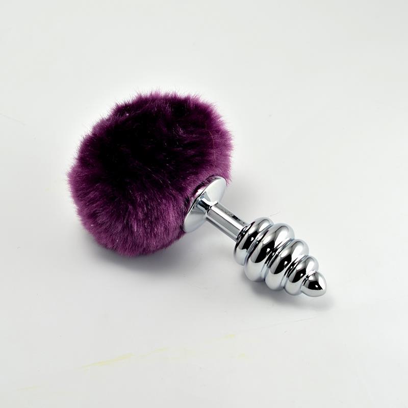 Plug Anal de Metal en Espiral con Pompon Purpura