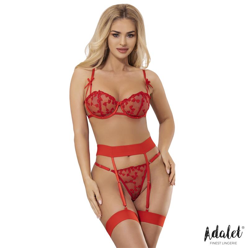 Yvonne Set Sujetador Tanga y Liguero con Corazones Rojo