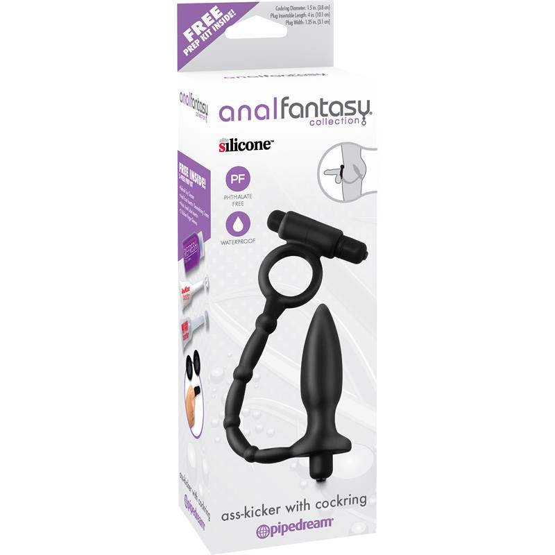 Plug Anal con Cadena y Vibracion Ass Kicker Negro