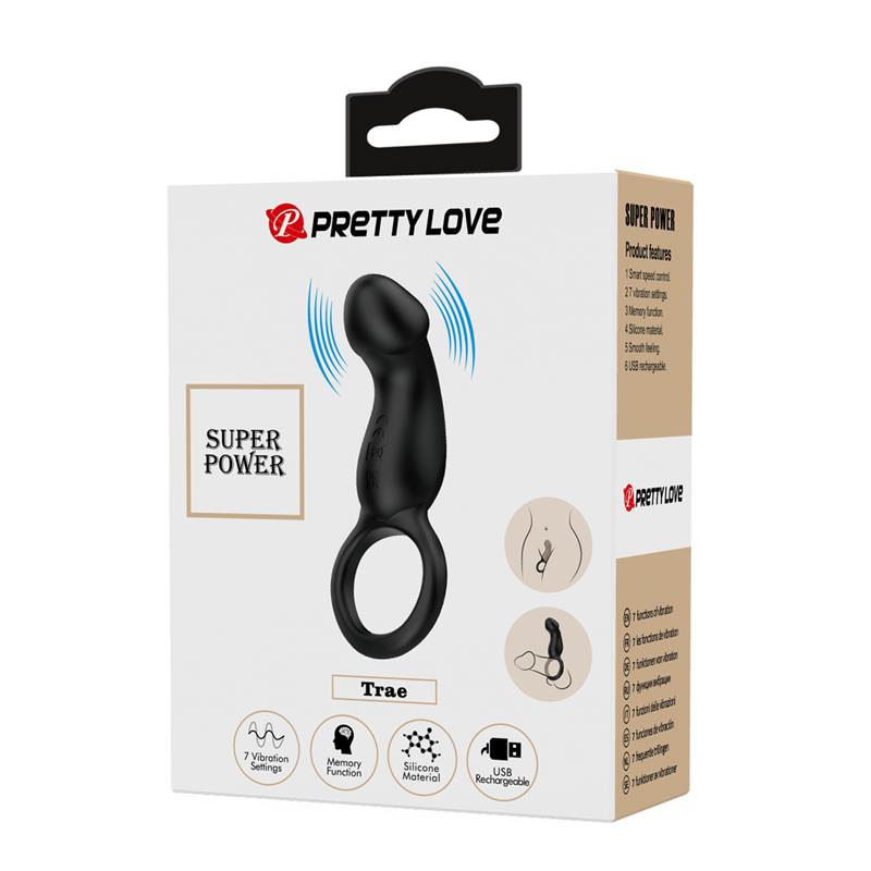 Trae Anillo Vibrador Silicona USB Negro