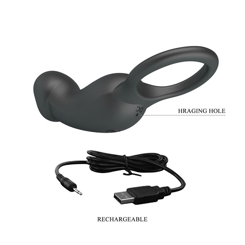 Trae Anillo Vibrador Silicona USB Negro