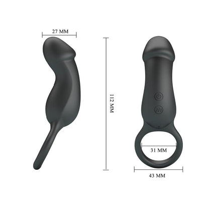 Trae Anillo Vibrador Silicona USB Negro
