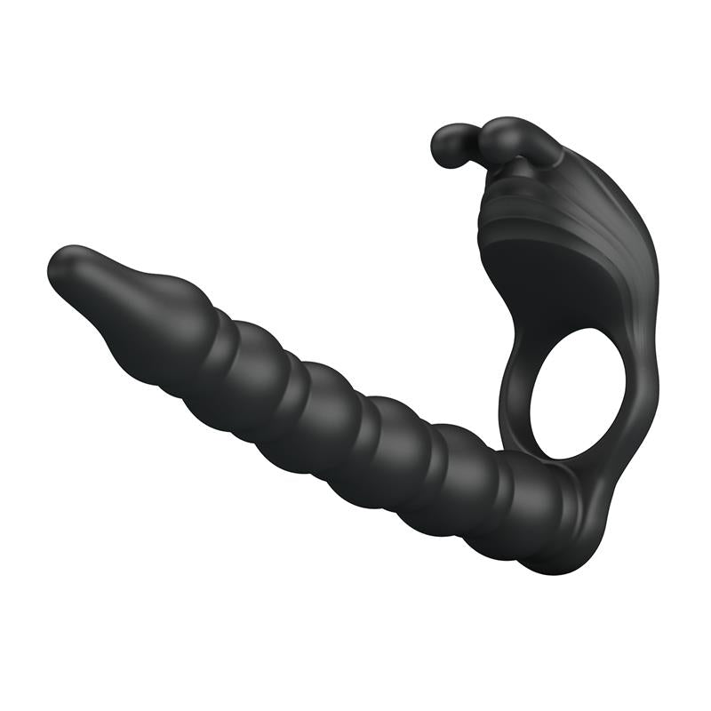 Blackney Anillo Vibrador con Plug Silicona Negro