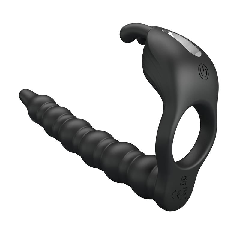 Blackney Anillo Vibrador con Plug Silicona Negro