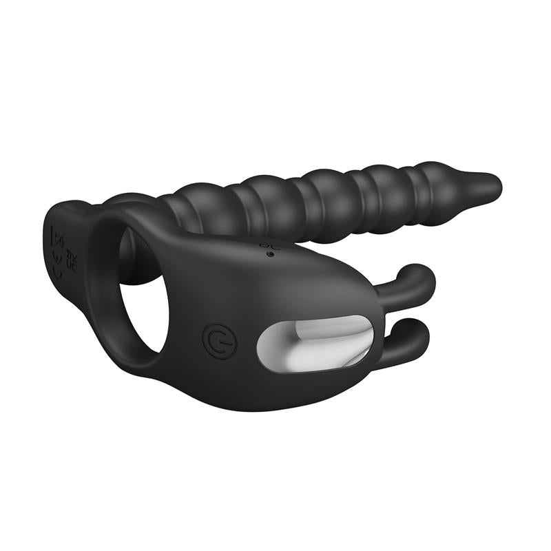 Blackney Anillo Vibrador con Plug Silicona Negro