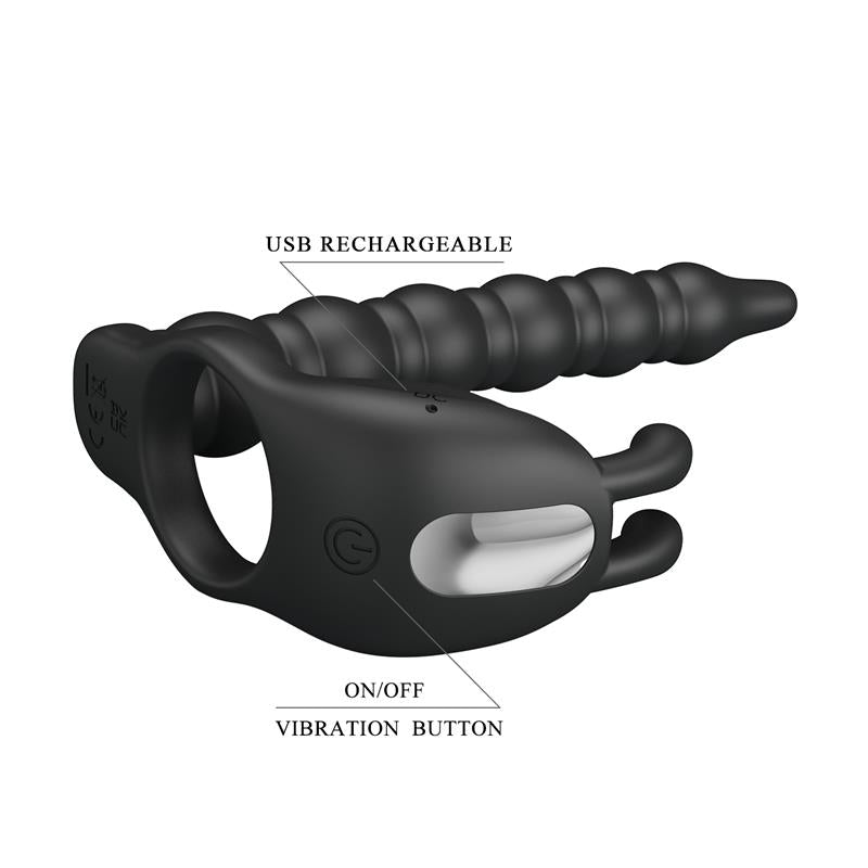 Blackney Anillo Vibrador con Plug Silicona Negro