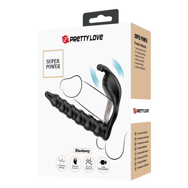 Blackney Anillo Vibrador con Plug Silicona Negro