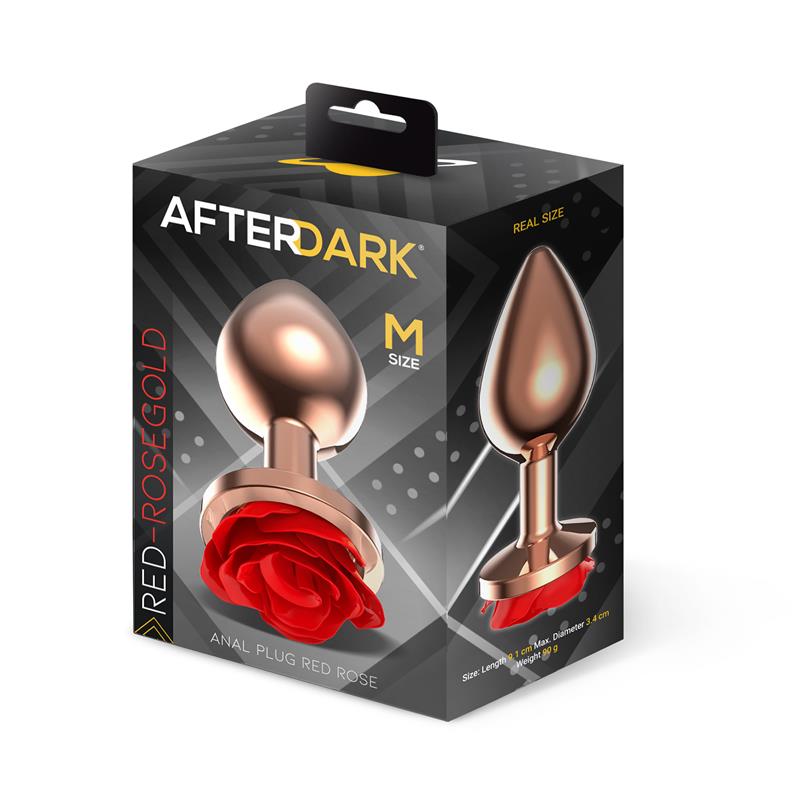 Rose Plug Anal Oro Rosa con Rosa Roja en la Base Talla M