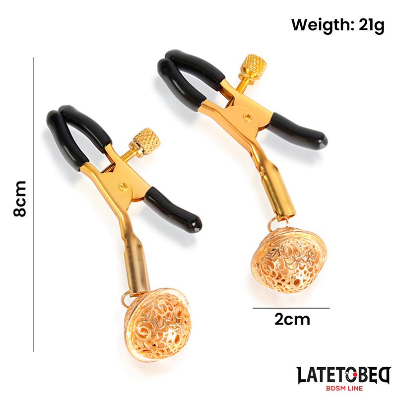 Pinzas para Pezones con Cascabel Dorado y Negro