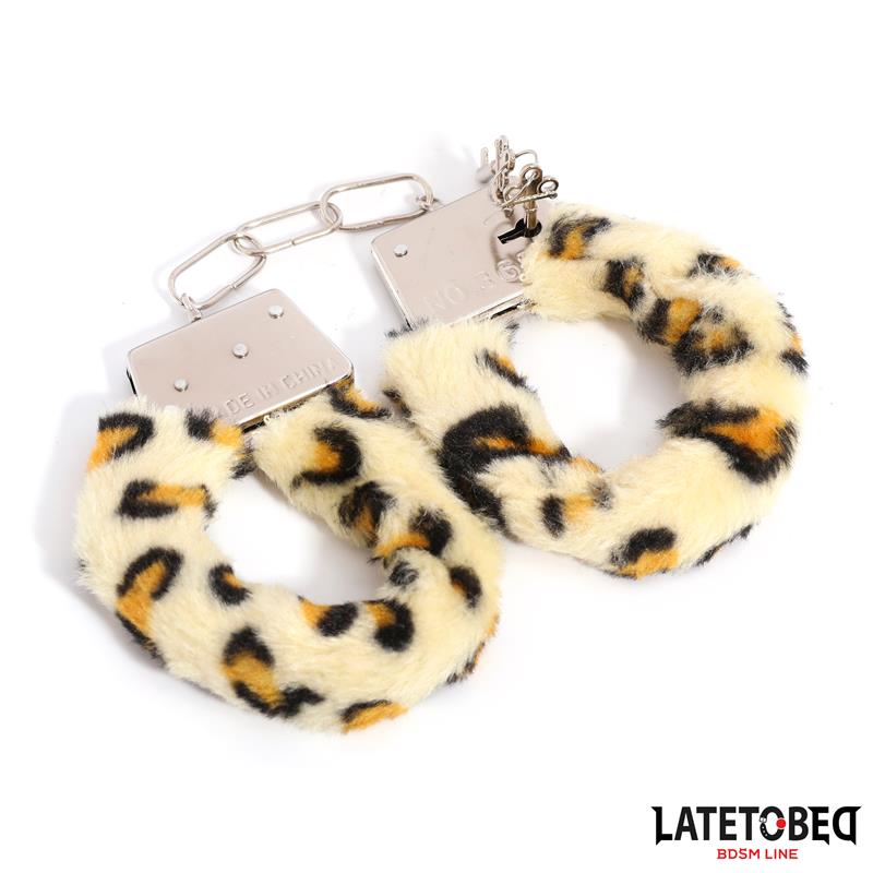 Esposas de Metal Furry con Pelo Animal Print Leopardo
