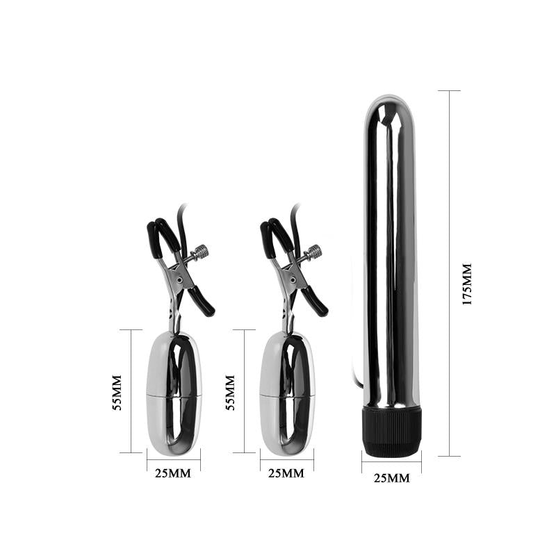 Baile Set Bala Vibrador y Pinzas para Pezones con Vibracion Turbo