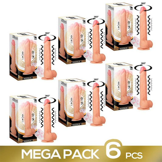 Pack de 6 Magnus 30 Dildo Realista Vibrador y Rotador Silicona Liquida