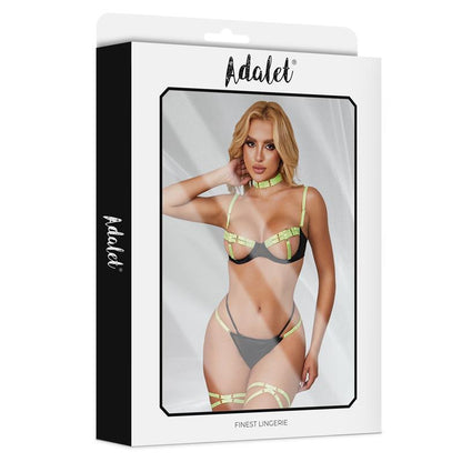 Maya Set Sujetador Tanga Ligas y Choker Amarillo y Negro