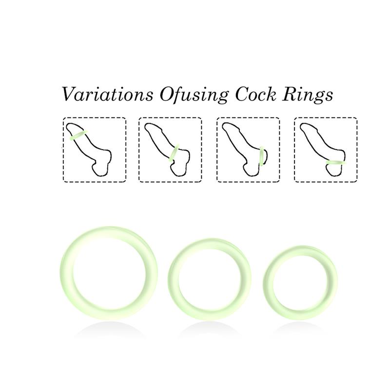 Set 3 Anillos para el Pene Brilla en la Oscuridad