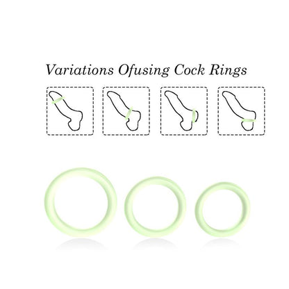 Set 3 Anillos para el Pene Brilla en la Oscuridad